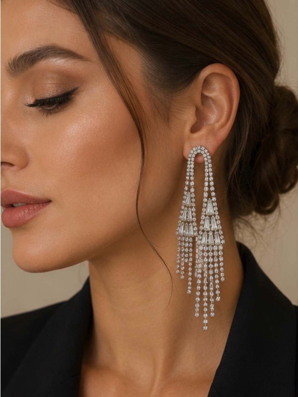 Statement Crystal Chandelier Earrings – Long Rhinestone Tassel Dangle Earri